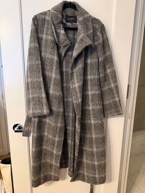 Babaton Gray Plaid Midweight Trench Coat